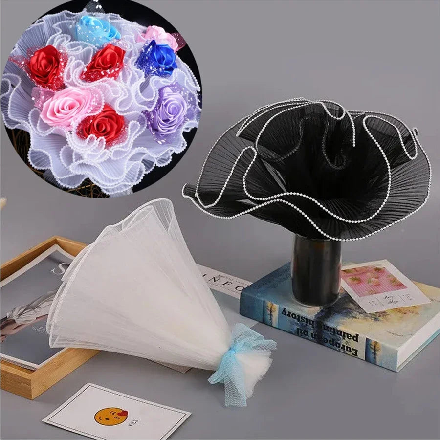 28cmx400cm Flower Wrapping Paper Pearl Wave Yarn Flower Packaging Lace Mesh Florist Handmade Bouquet Gift Packaging Supply Decor
